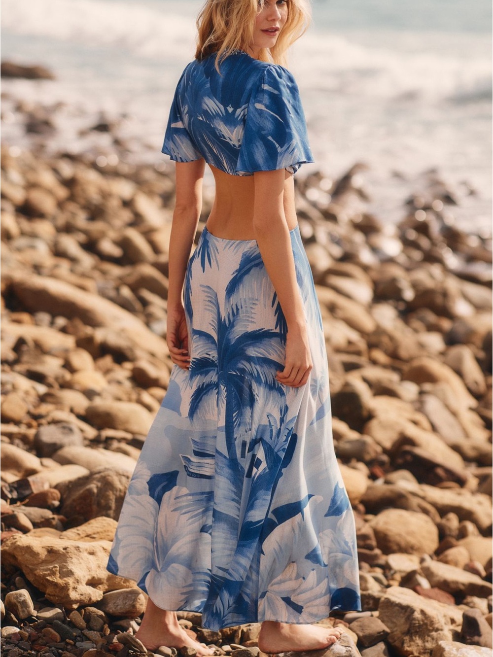 Farm Rio Blue Cutout Maxi Dress - Picture 2 of 6